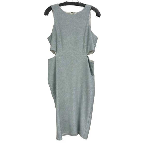 ASOS Light Blue Sleeveless Cut Out Rib Knee Length Sleeveless Bodycon Dress 12 - Picture 1 of 5